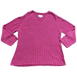 Avenue Sweater Collection Pink V-Neck Pullover Longline Knit Sweater Size 26/28